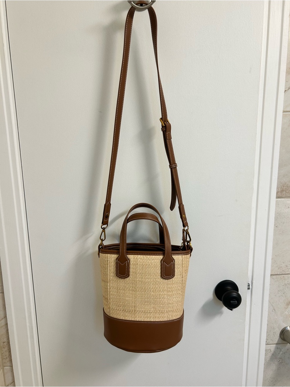 Boden Raffia Tote with faux leather accents
